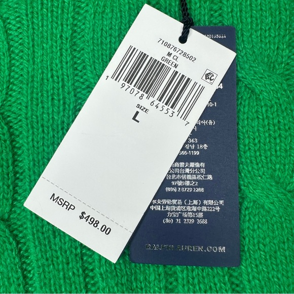 Polo Ralph Lauren Iconic  Cable Knit Green Cashmere Sweater Mens Size Large $498 - Picture 12 of 12